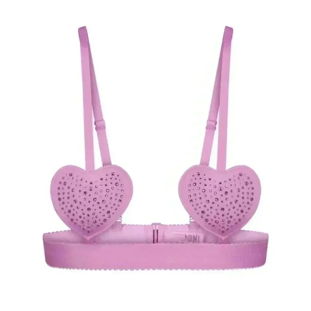Skims Bra Bralette Jelly Sheer Rhinestone Heart Petal Pink L - Picture 7 of 7